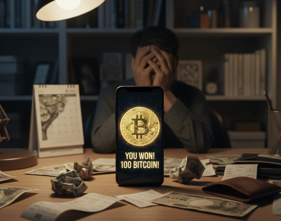 💰「100ビットコイン当選」─甘い誘いの裏に潜む詐欺の構図